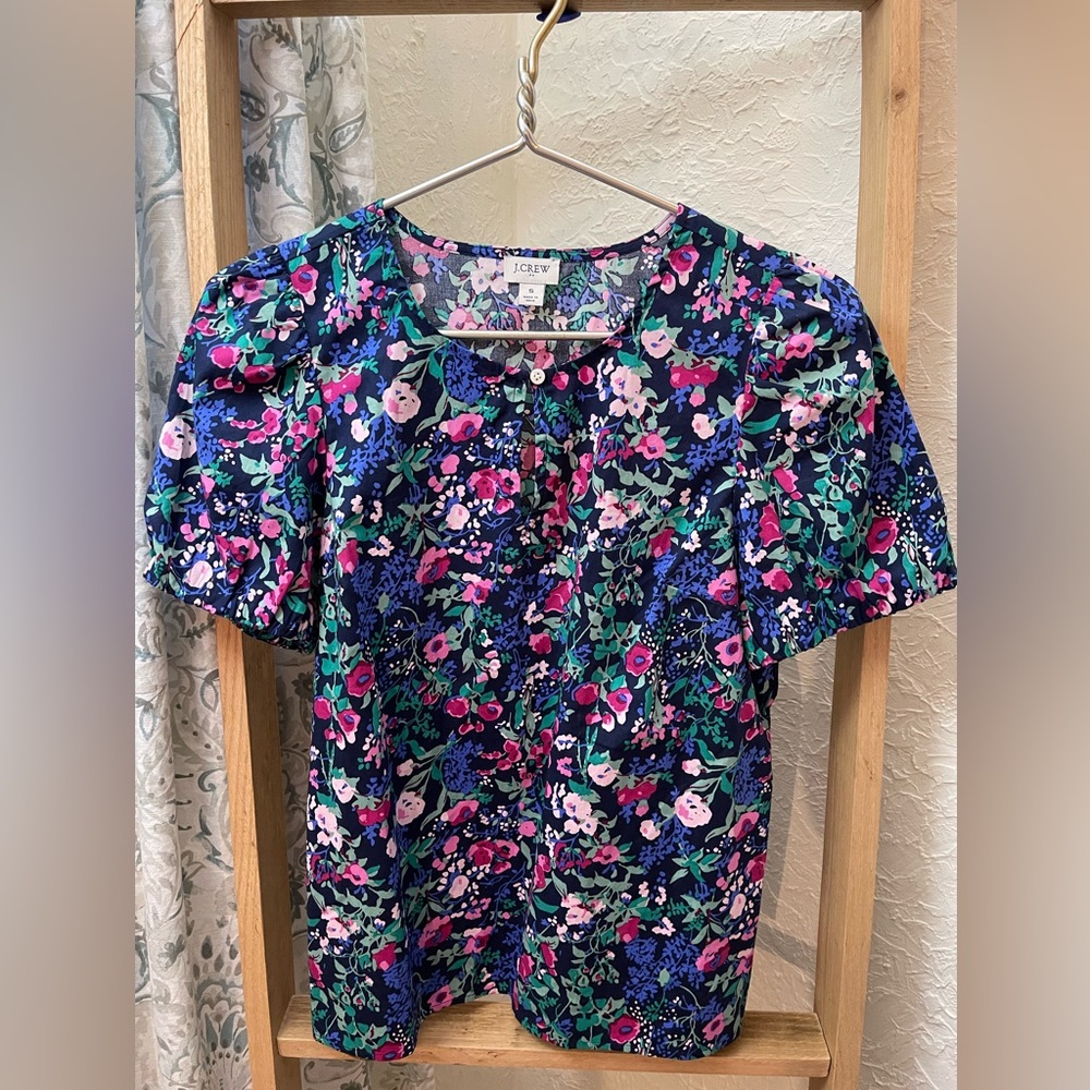 J. Crew Women's Floral Blouse - Navy and Pink
